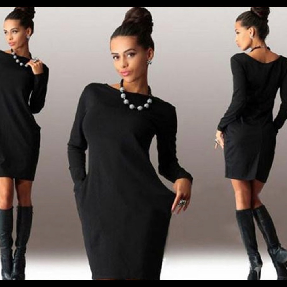 Long Sleve Women Bodycon Dress w/ pockets